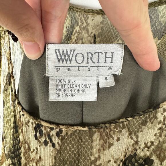 Worth | Petites Tan & Brown Snakeskin Reptile Tiered Frayed Silk Sheath Dress - Picture 8 of 8